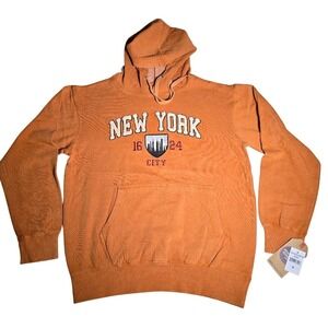 New York Popular Rust Orange NWT Embroidered NYC Skyline Hoodie Sweatshirt (M)